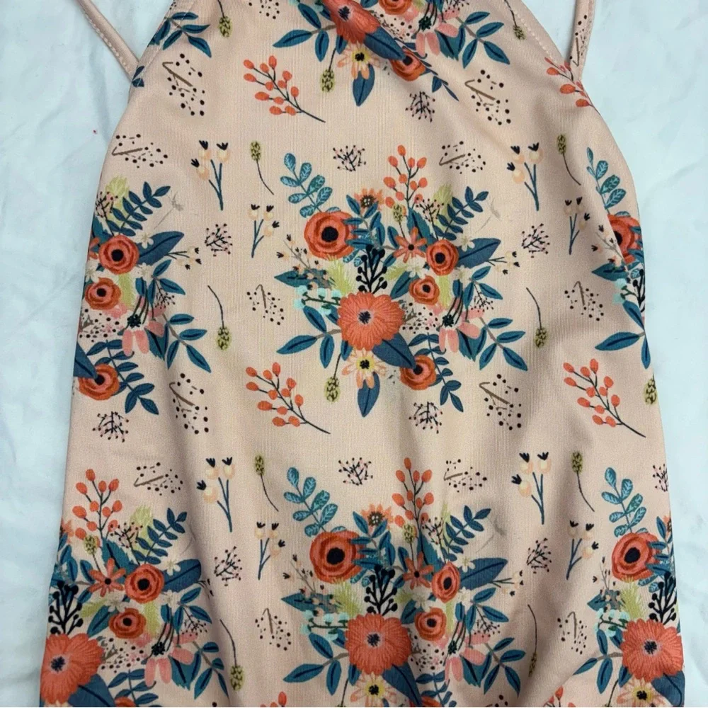 Peek Feather & Arrow Peach Orange Floral One-Piece Swimsuit‎ Size 6/7 VGUC